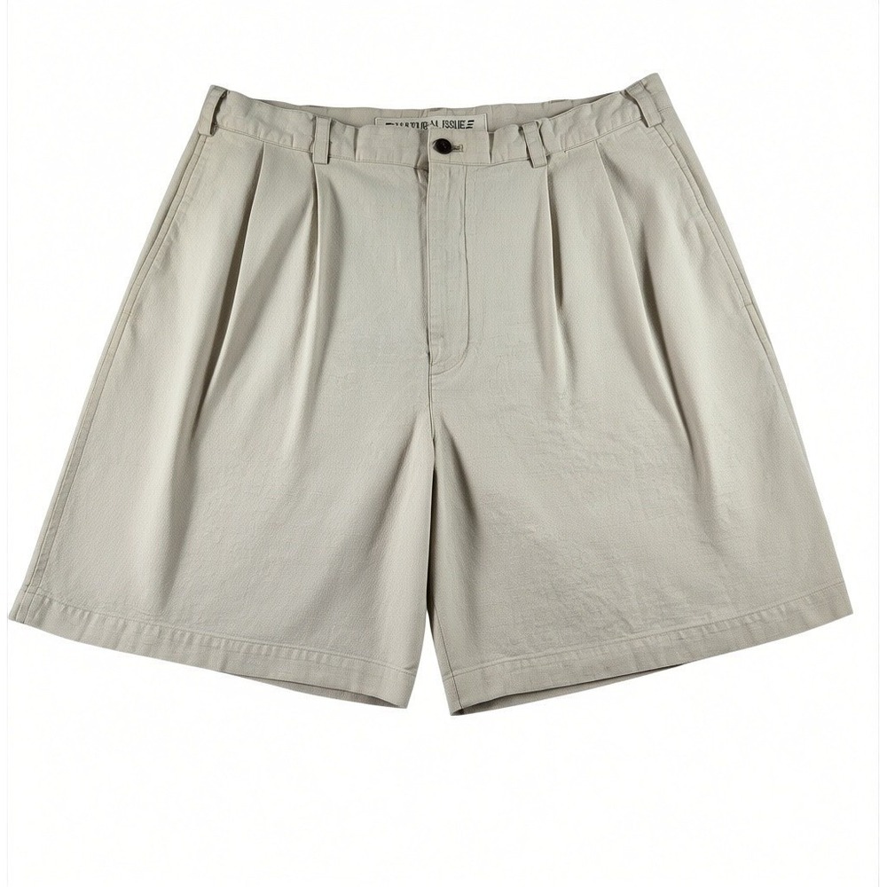 Natural Issue Mens 36 Pleated Linen Cotton Shorts Beige Oatmeal Casual Summer